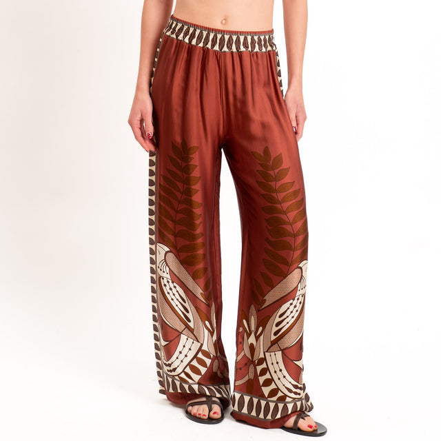 Anonyme-Pantalone satin fantasia elastico in vita - brick/sand/moro