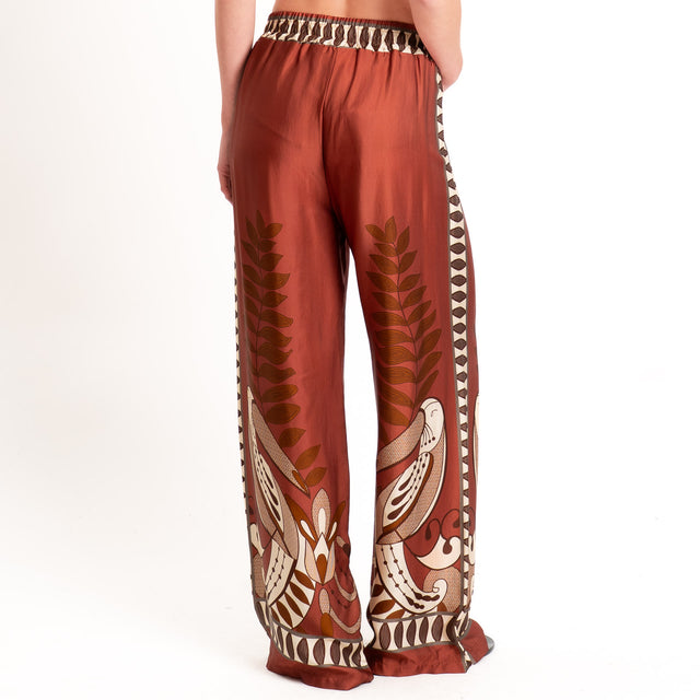 Anonyme-Pantalone satin fantasia elastico in vita - brick/sand/moro