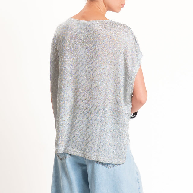 Anonyme-Maglia in lurex scollo v spacchi laterali - silver