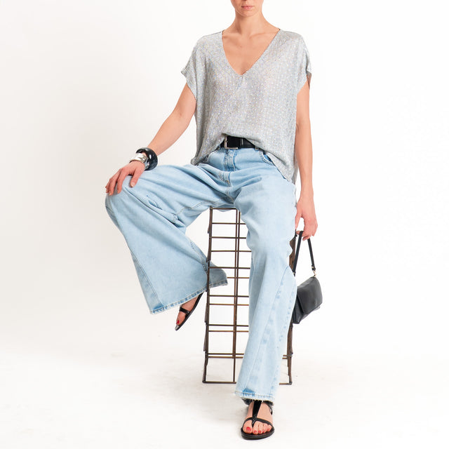 Anonyme-Maglia in lurex scollo v spacchi laterali - silver