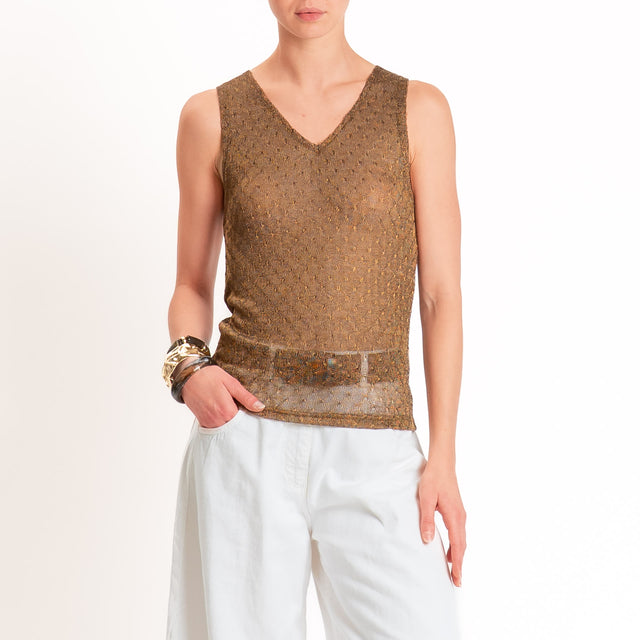 Anonyme-Top in lurex doppio scollo v - bronzo