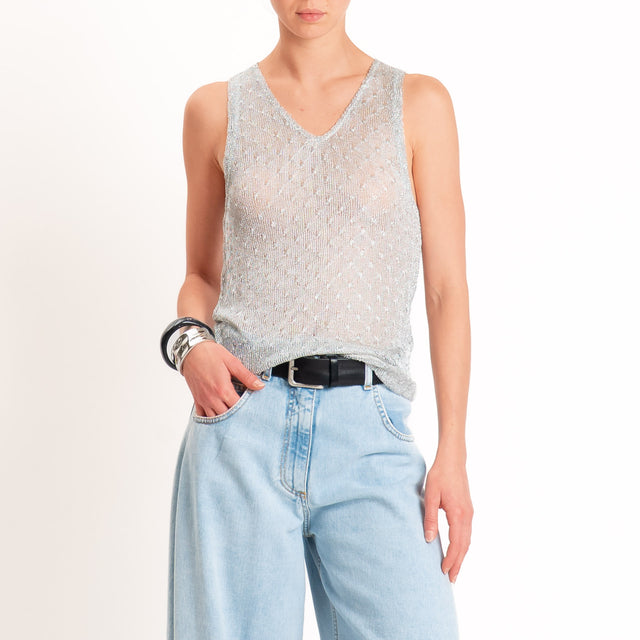 Anonyme-Top in lurex doppio scollo v - silver