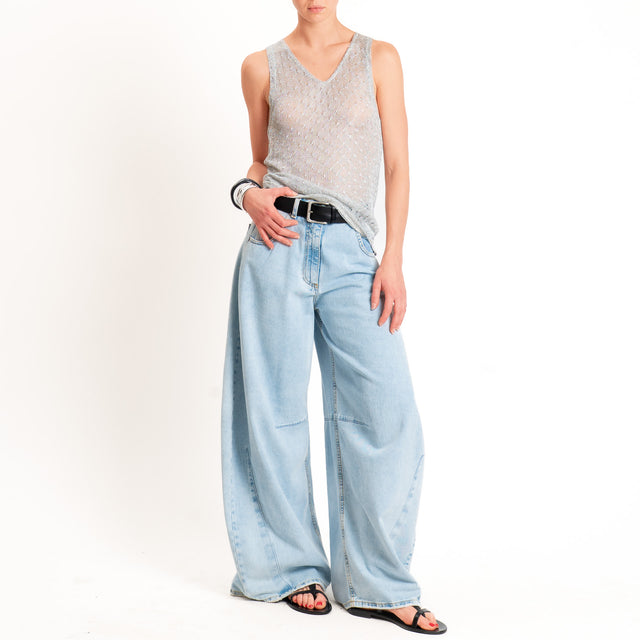 Anonyme-Top in lurex doppio scollo v - silver
