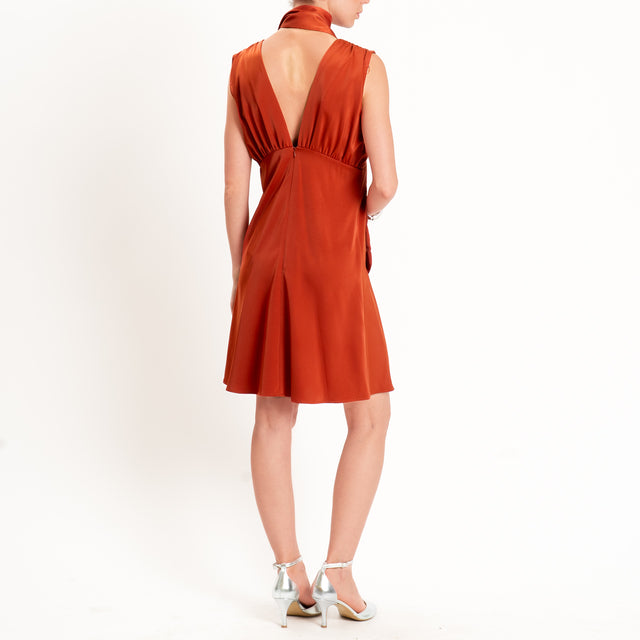 Anonyme-Abito corto satin doppio scollo v - brick