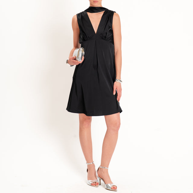Anonyme-Abito corto satin doppio scollo v - nero