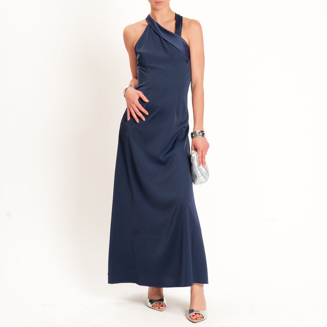 Anonyme-Abito satin incrociato - blu