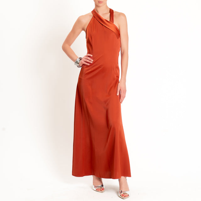 Anonyme-Abito satin incrociato - brick
