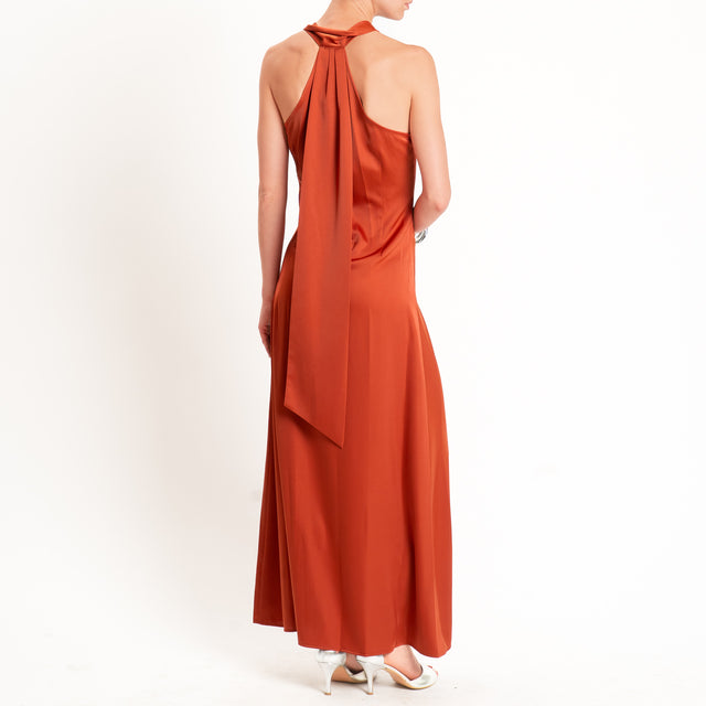 Anonyme-Abito satin incrociato - brick
