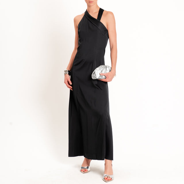 Anonyme-Abito satin incrociato - nero