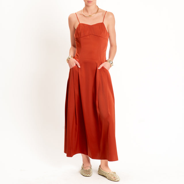 Anonyme-Abito satin con tasche - brick