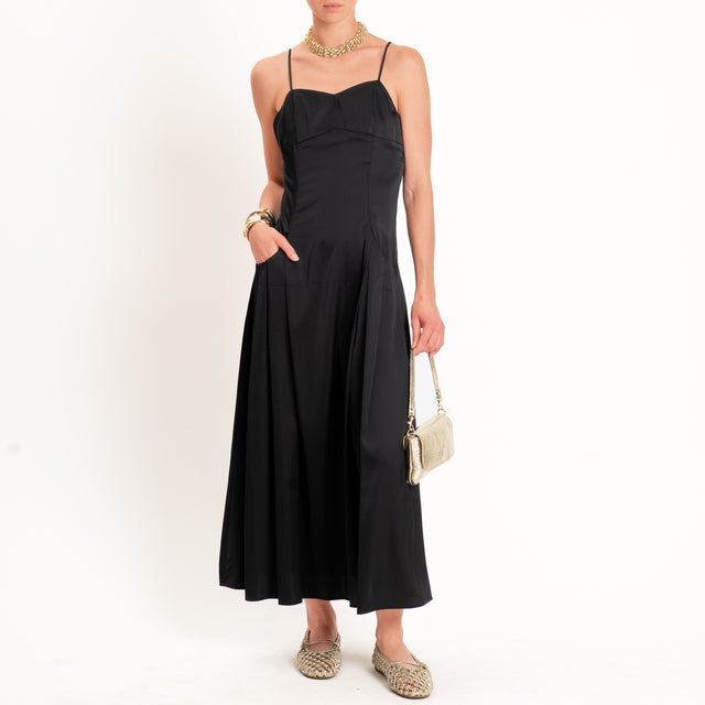 Anonyme-Abito satin con tasche - nero