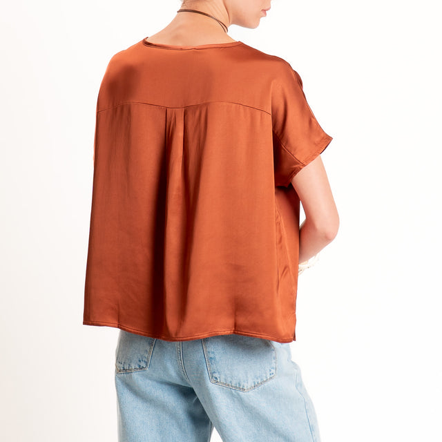 Anonyme-Blusa in satin scollo a v - brick