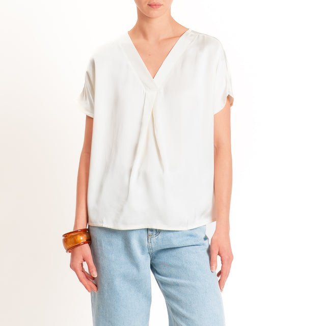 Anonyme-Blusa in satin scollo a v - burro