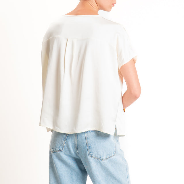 Anonyme-Blusa in satin scollo a v - burro