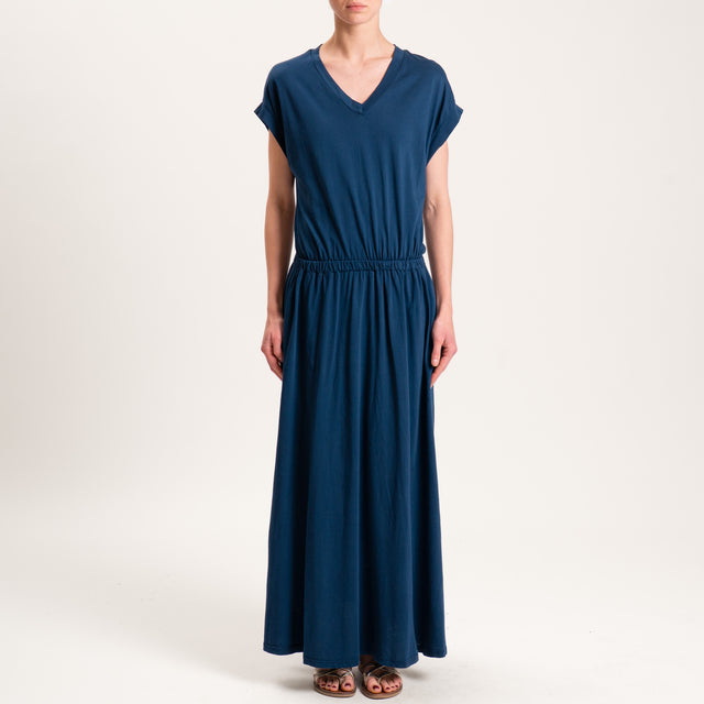 Zeroassoluto-Abito AURA scollo v in jersey di cotone elasticizzato - blu