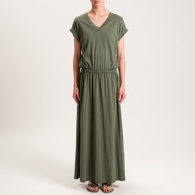 Zeroassoluto-Abito AURA scollo v in jersey di cotone elasticizzato - militare
