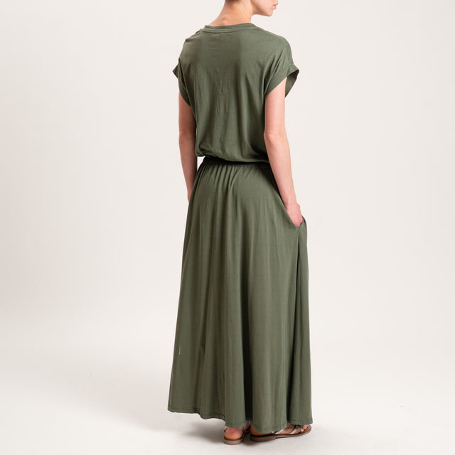 Zeroassoluto-Abito AURA scollo v in jersey di cotone elasticizzato - militare