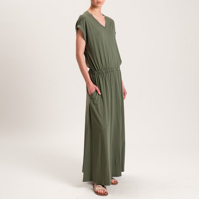 Zeroassoluto-Abito AURA scollo v in jersey di cotone elasticizzato - militare