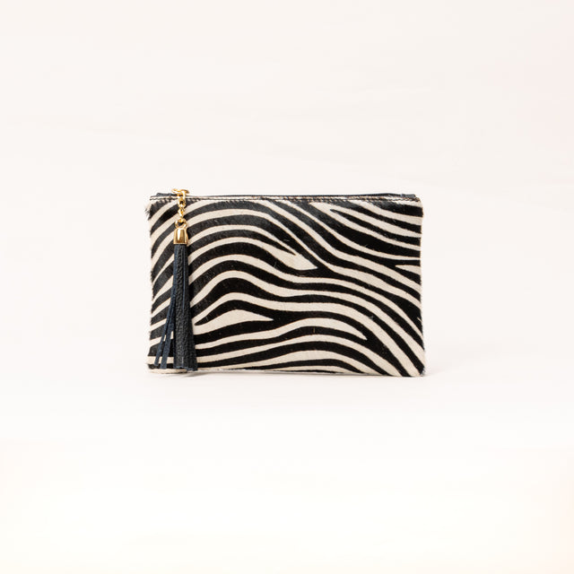 Zeroassoluto-Pochette in cavallino zebrata - latte/nero