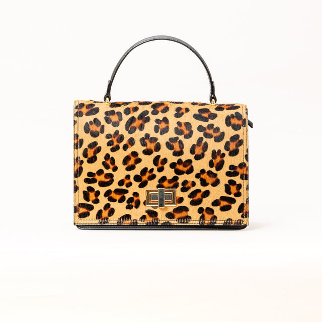 Zeroassoluto-Borsa a mano patta in cavallino - maculato beige/nero