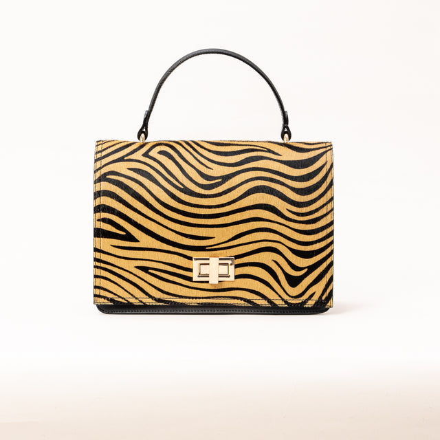Zeroassoluto-Borsa a mano patta in cavallino - zebrato beige/nero