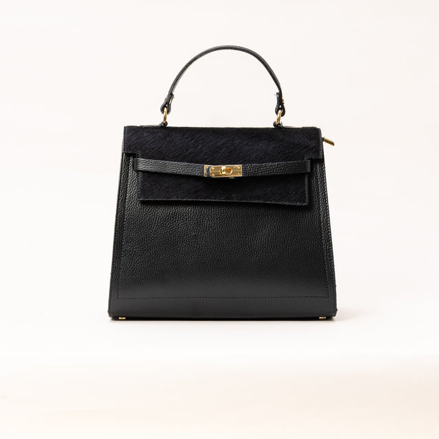 Zeroassoluto-Borsa a mano inserto in cavallino - nero
