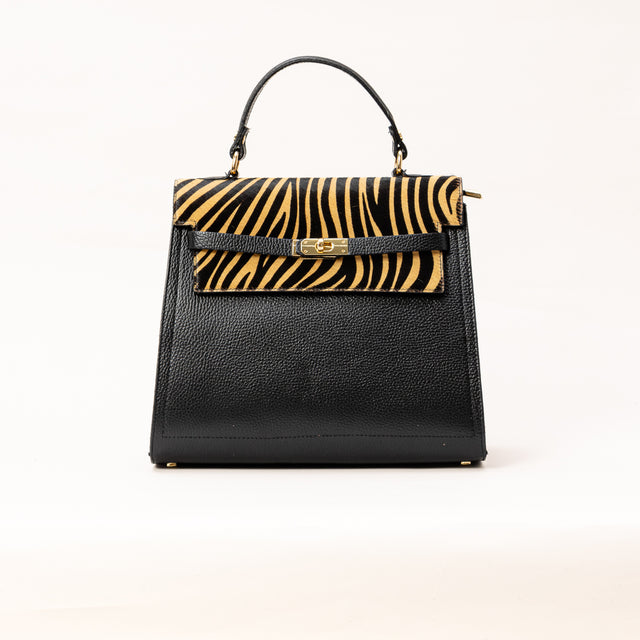 Zeroassoluto-Borsa a mano inserto in cavallino - zebrato beige/nero