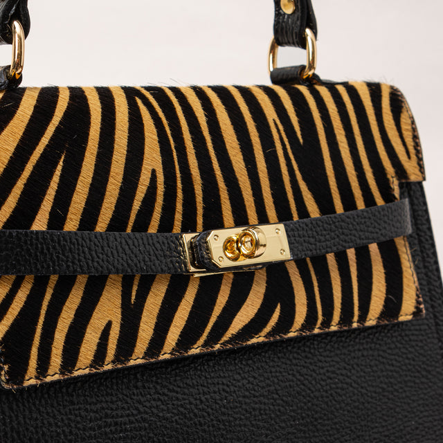 Zeroassoluto-Borsa a mano inserto in cavallino - zebrato beige/nero