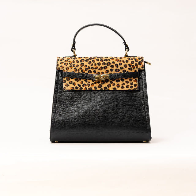 Zeroassoluto-Borsa a mano inserto in cavallino - maculato beige/nero