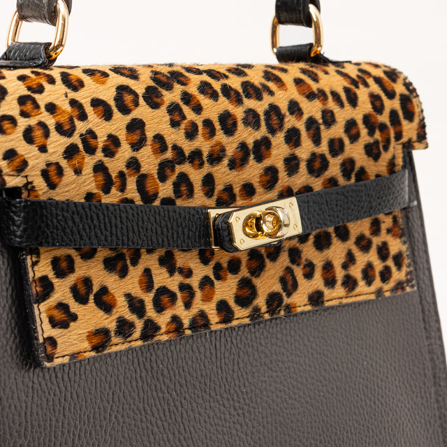 Zeroassoluto-Borsa a mano inserto in cavallino - maculato beige/nero