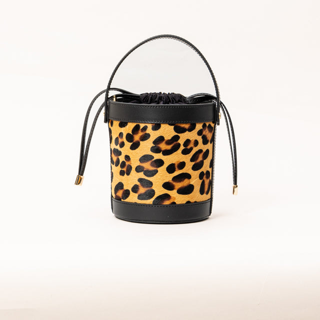 Zeroassoluto-Borsa secchiello in cavallino - maculato beige/nero