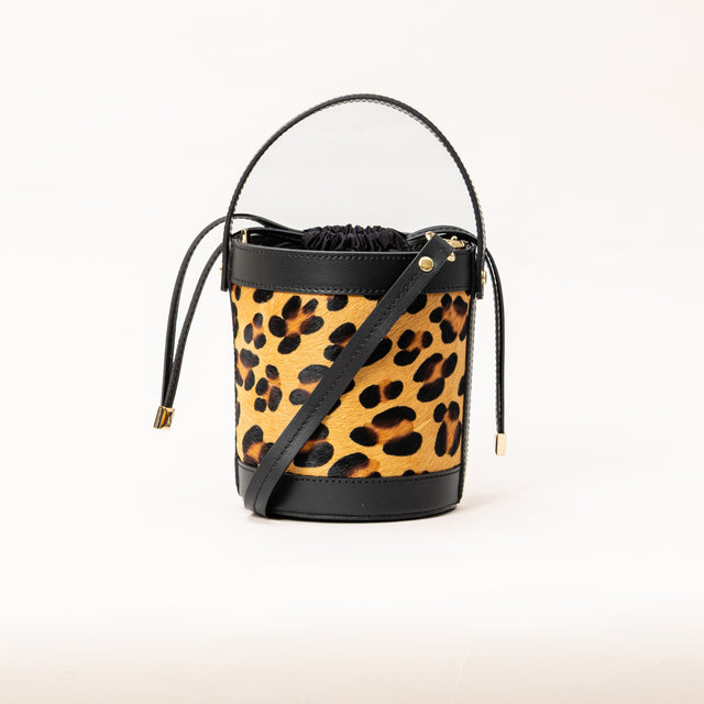 Zeroassoluto-Borsa secchiello in cavallino - maculato beige/nero