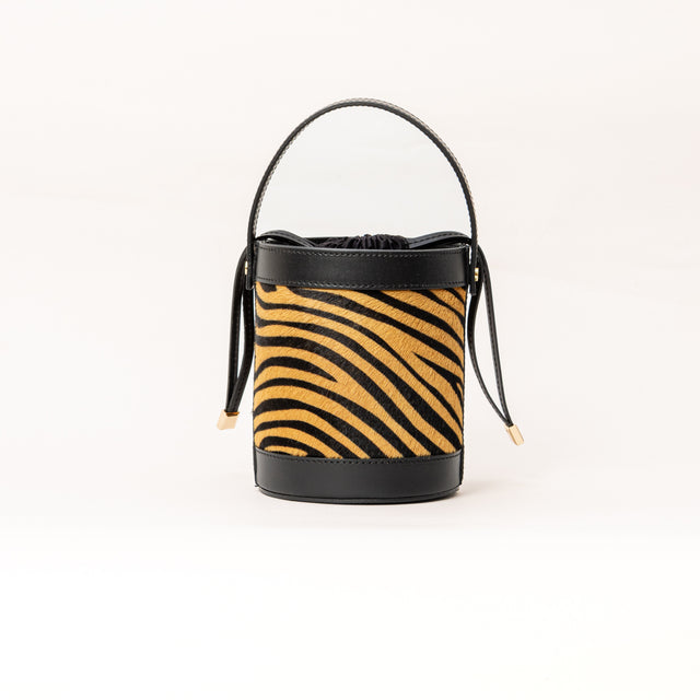 Zeroassoluto-Borsa secchiello in cavallino - zebrato beige/nero