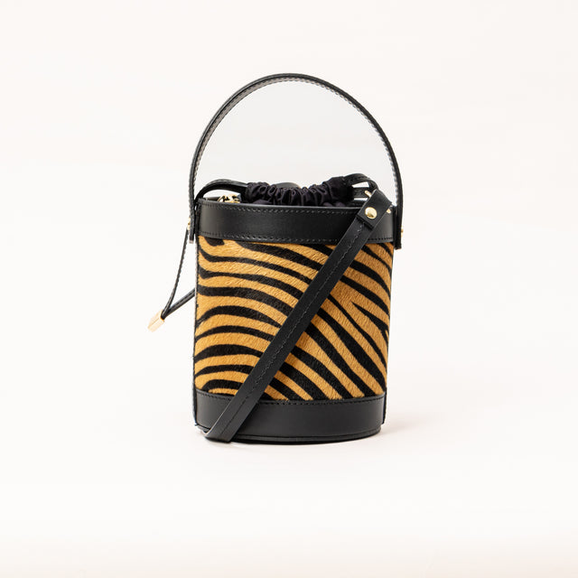 Zeroassoluto-Borsa secchiello in cavallino - zebrato beige/nero