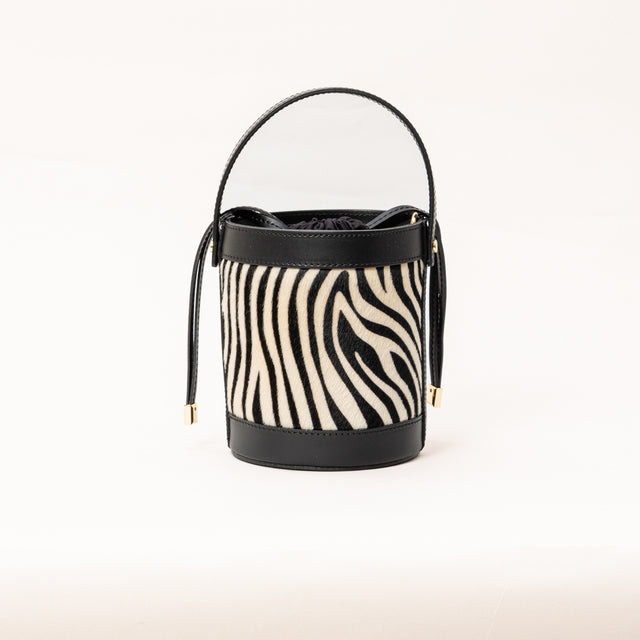 Zeroassoluto-Borsa secchiello in cavallino - zebrato latte/nero