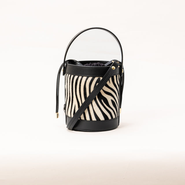 Zeroassoluto-Borsa secchiello in cavallino - zebrato latte/nero