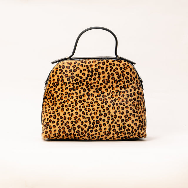 Zeroassoluto-Borsa a mano in cavallino con zip - maculato beige/nero