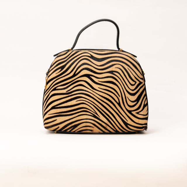 Zeroassoluto-Borsa a mano in cavallino con zip - zebrato beige/nero