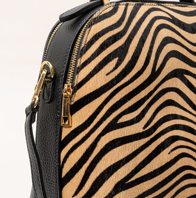 Zeroassoluto-Borsa a mano in cavallino con zip - zebrato beige/nero