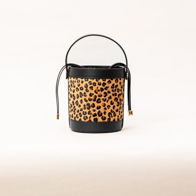 Zeroassoluto-Borsa secchiello in cavallino - maculato beige/nero