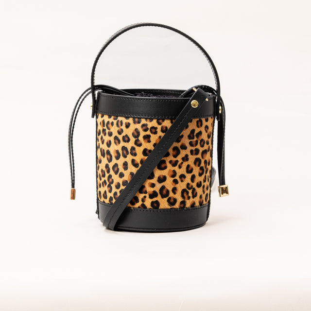 Zeroassoluto-Borsa secchiello in cavallino - maculato beige/nero