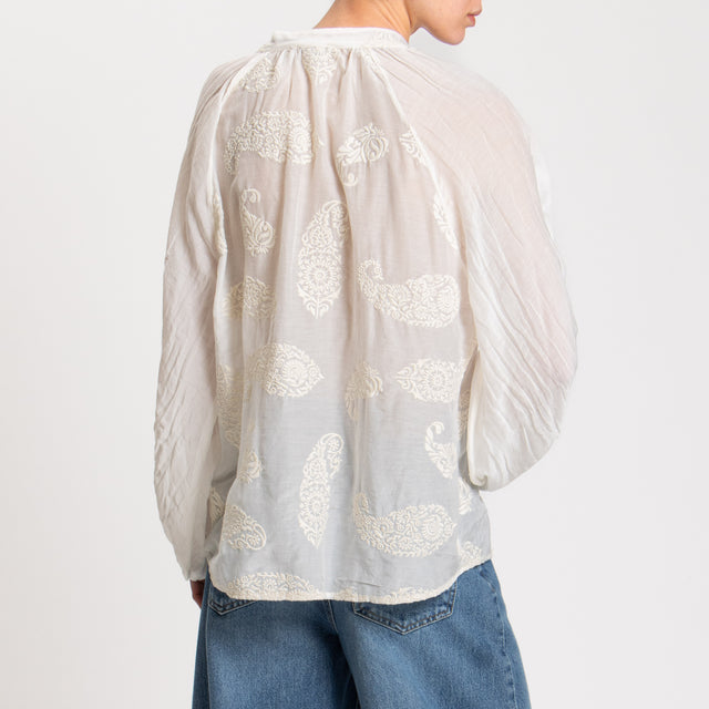 Motel-Camicia in mussola misto seta con ricami - burro