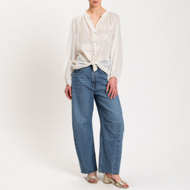 Motel-Camicia in mussola misto seta con ricami - burro