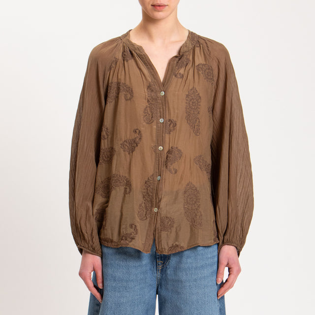 Motel-Camicia in mussola misto seta con ricami - moka