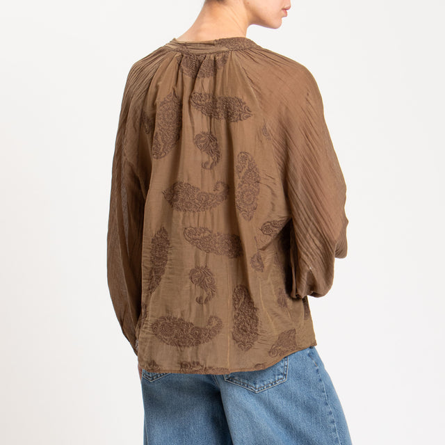 Motel-Camicia in mussola misto seta con ricami - moka