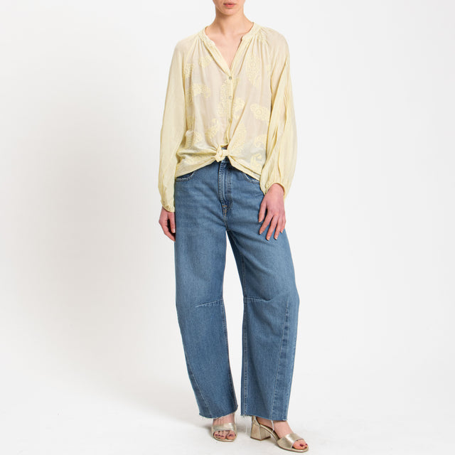 Motel-Camicia in mussola misto seta con ricami - giallo