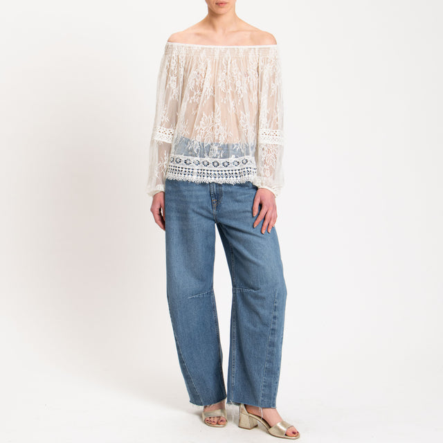 Blusa Motel-Shiffer en Encaje de Macramé - Crema