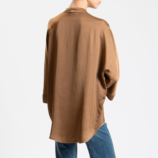 Motel-Camicia satin bottoni dorati - mandorla