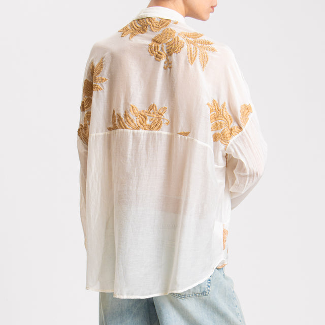 Motel-Camicia misto seta con ricami - latte/biscotto