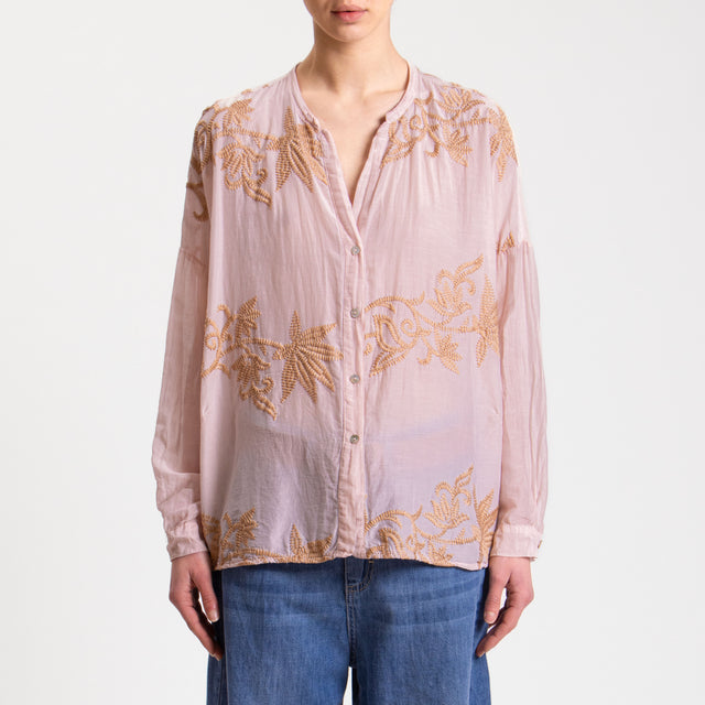 Tensione in-Camicia mussola misto seta con ricami - cipria/beige